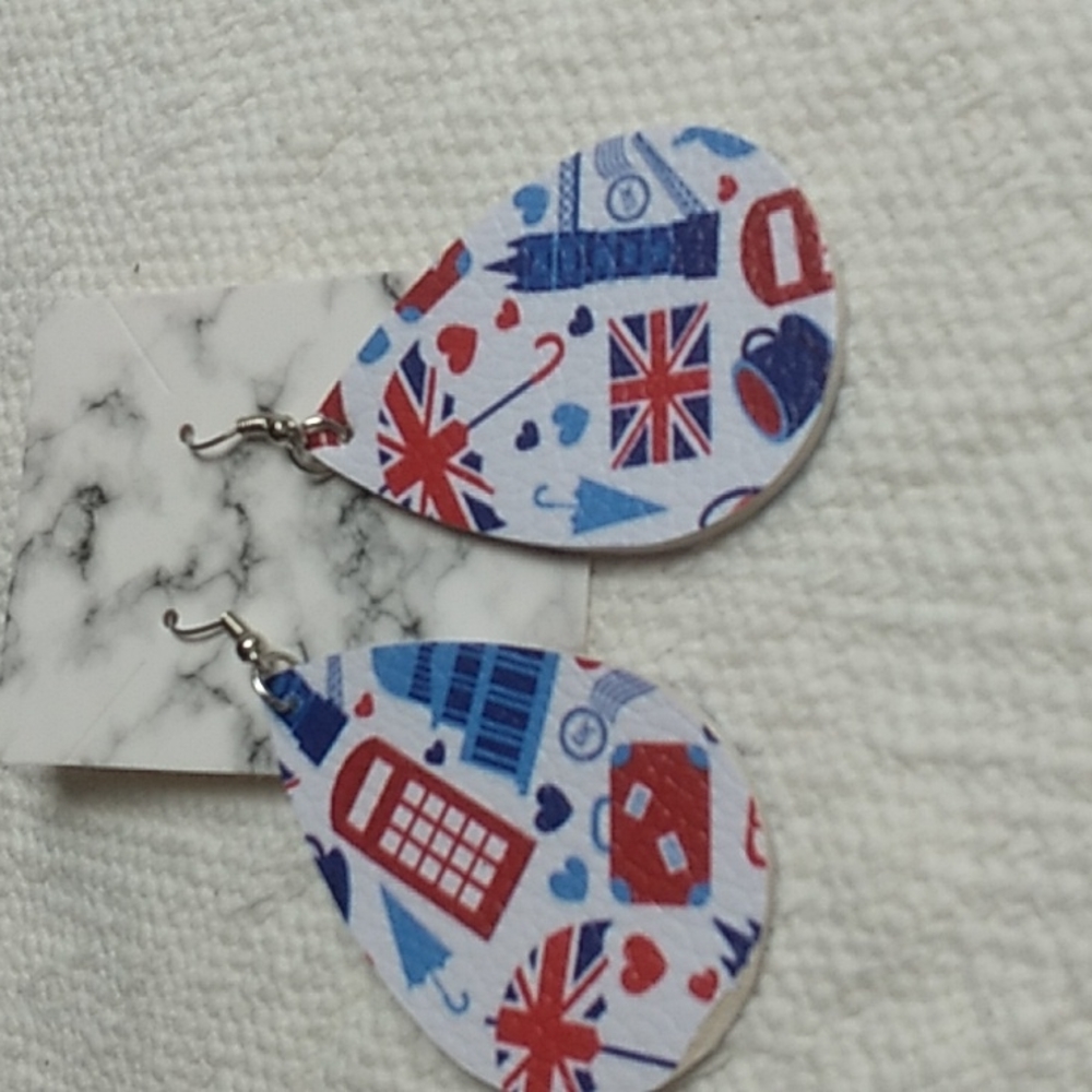 London 4th of July Faux Leather Hypoallergenic earrings Lightweight